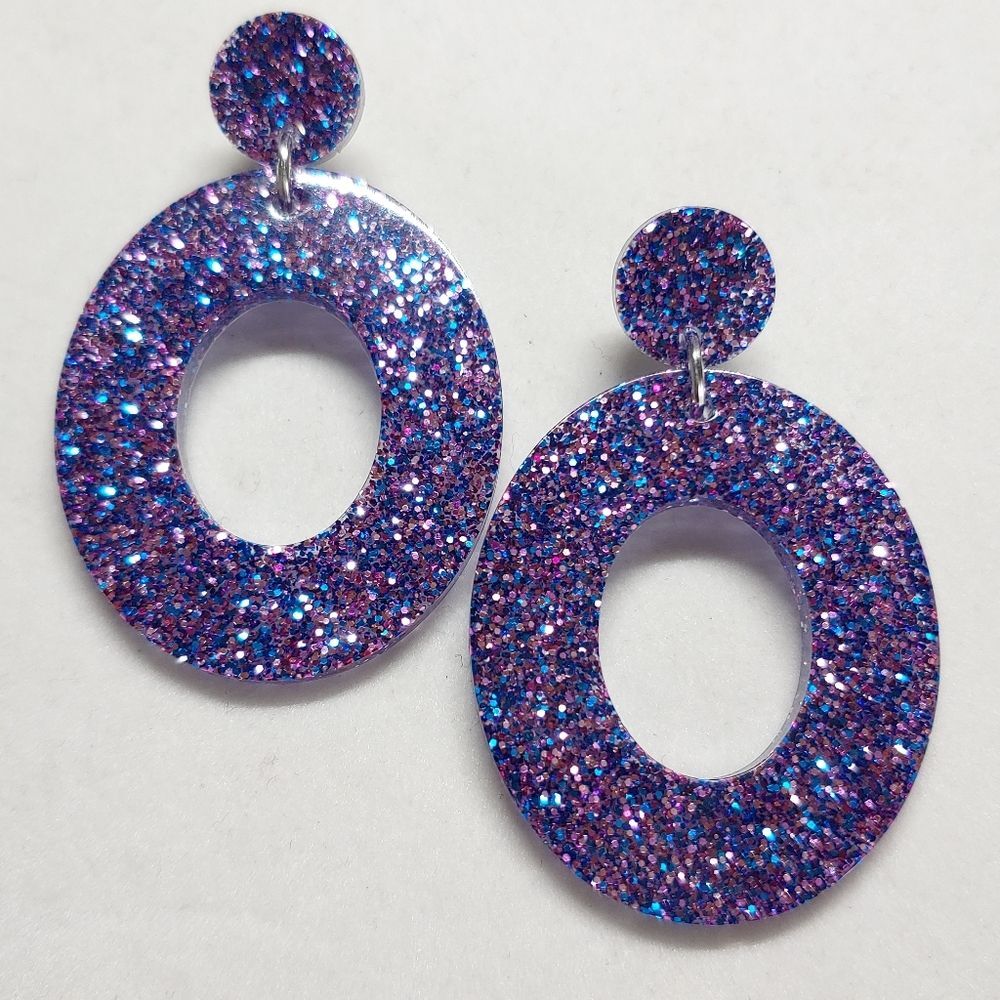 Earrings Pinks and Blue Glitter Studs - Picture 2 of 3